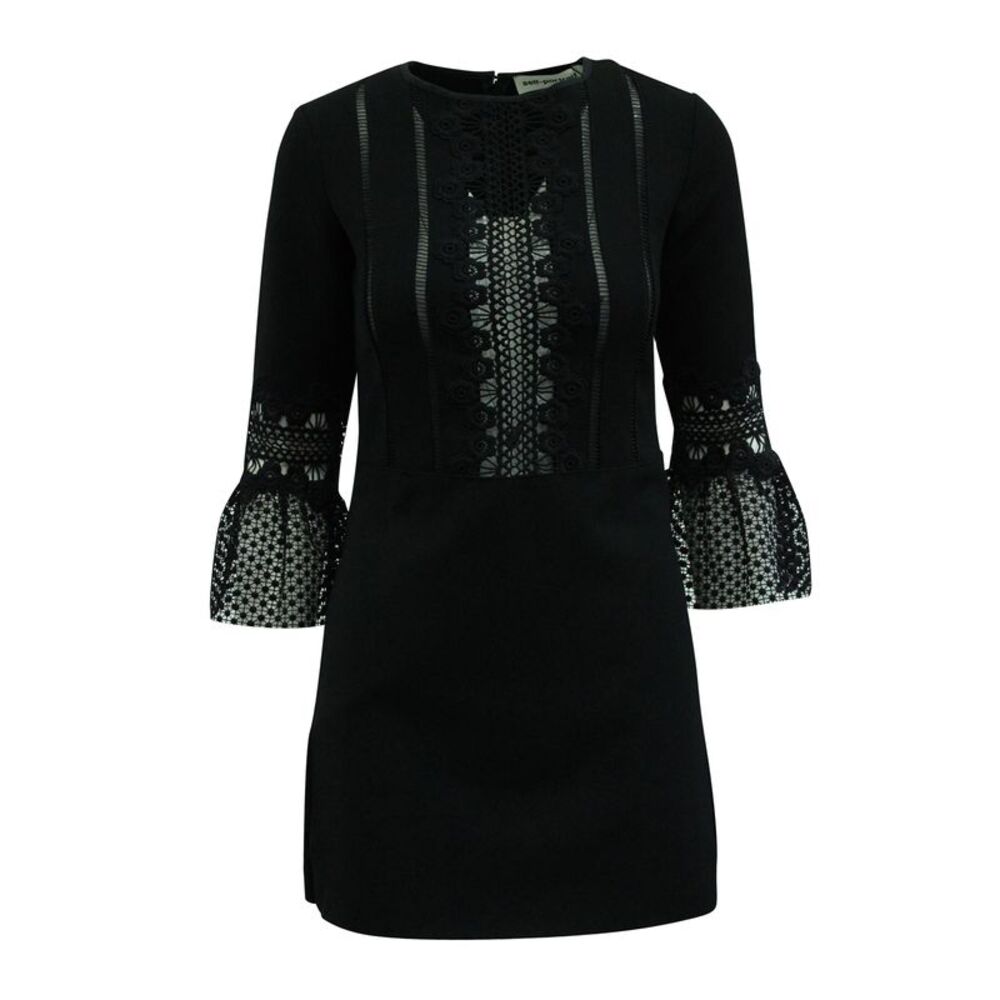 Self-Portrait Bell Sleeve Mini Dress in Black Polyester